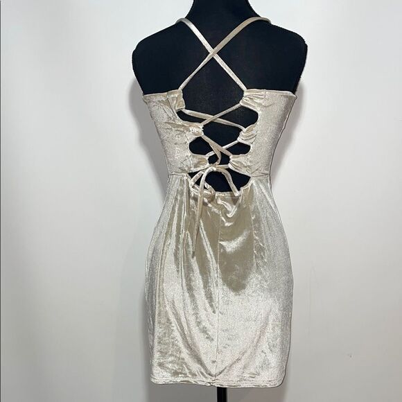 Elegant Cream Velvet Dress - Picture 5 of 9